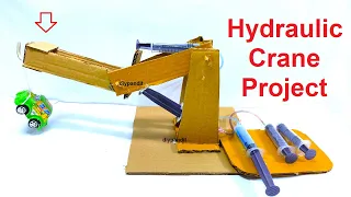 hydraulic crane school science project from cardboard - diy