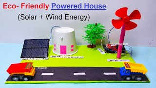 eco friendly house - solar panel and windmill energy working working model