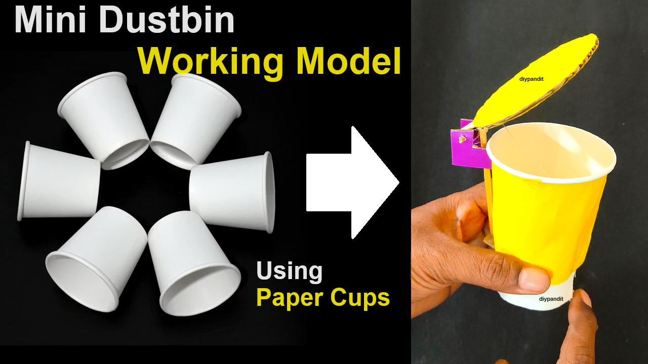 mini dustbin working project using paper cups for science exhibition - diy - diypandit
