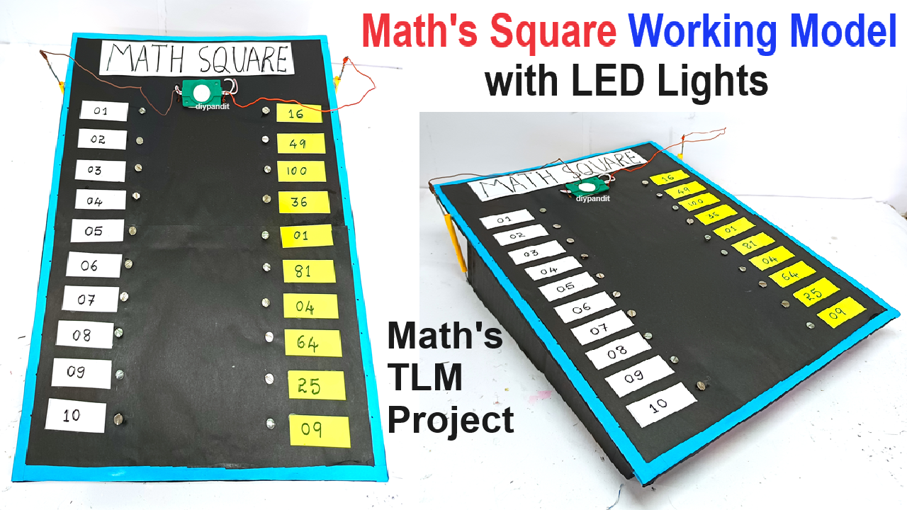 maths square working model with led lights - maths tlm - diypandit